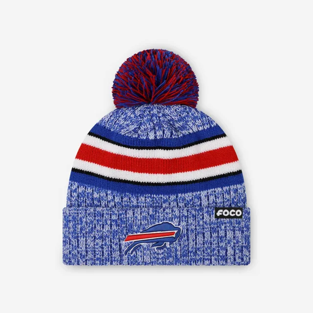 Buffalo Bills Bonnet à pompon doublé à rayures Heather Team