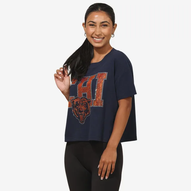 Chicago Bears Haut court avec logo strass pour femme