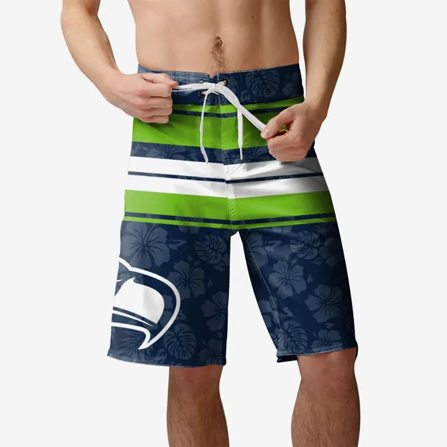 Seattle Seahawks Short de bain à rayures Hibiscus Boardwalk