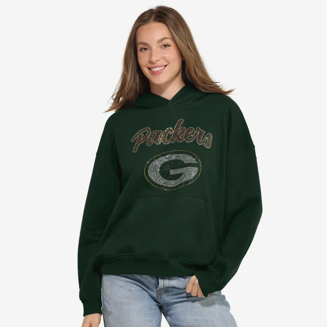 Green Bay Packers Sweat à capuche surdimensionné avec logo strass pour femme