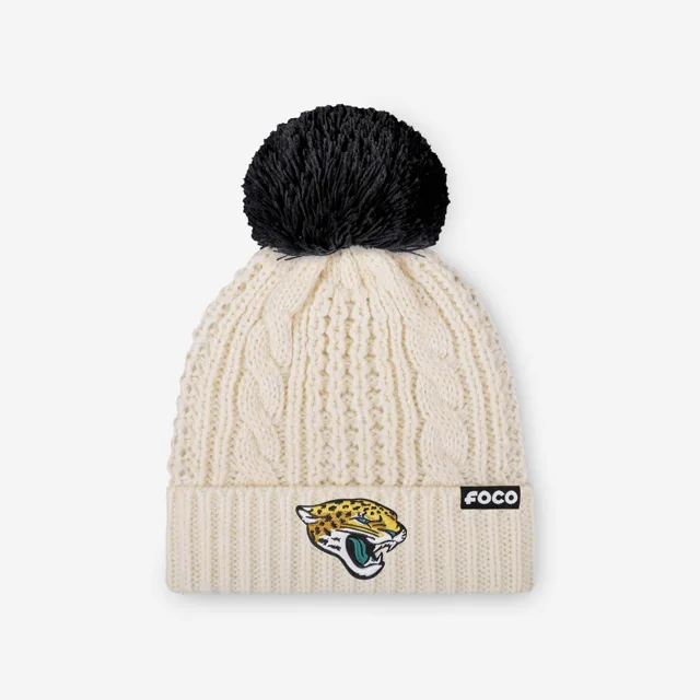 Jacksonville Jaguars Bonnet à pompon en tricot torsadé blanc avec logo principal pour femme