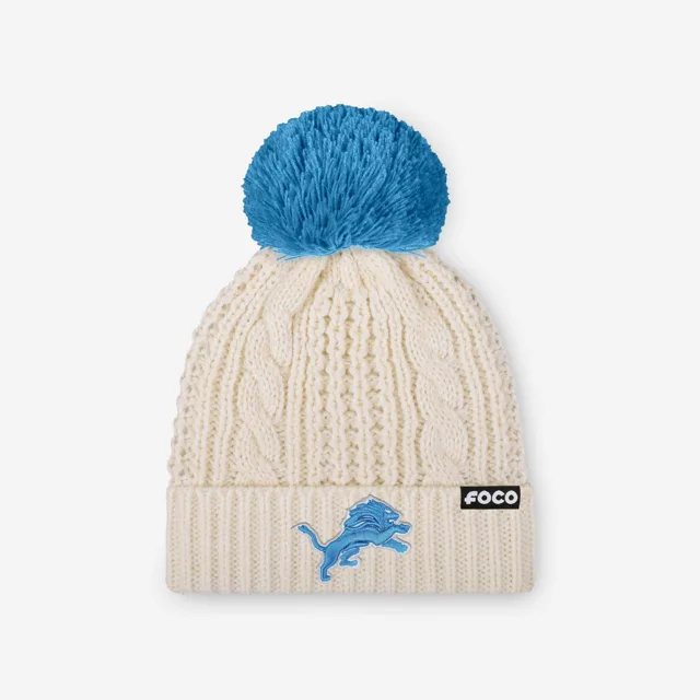 Detroit Lions Bonnet à pompon en tricot torsadé blanc avec logo principal pour femme