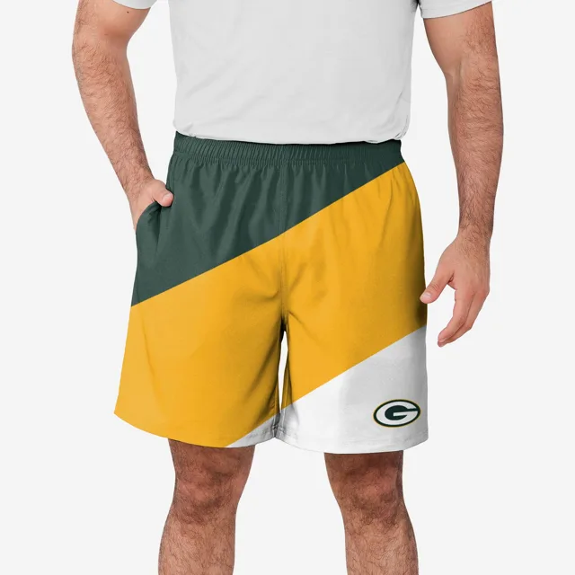 Green Bay Packers Short d'entraînement à double doublure en duvet color block