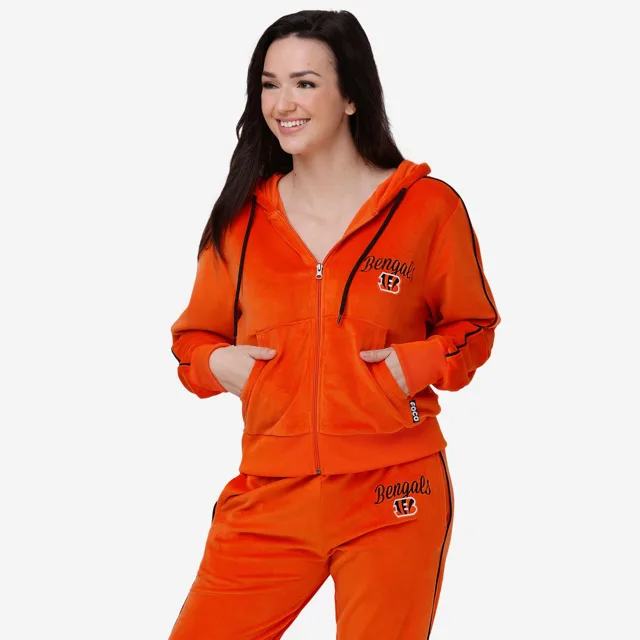 Cincinnati Bengals Haut zippé en velours orange pour femme