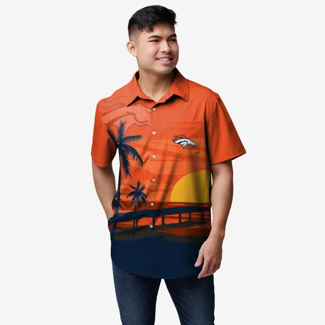 Denver Broncos Chemise boutonnée coucher de soleil tropical