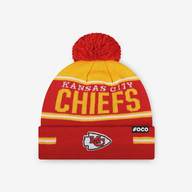Kansas City Chiefs Bonnet à pompon à rayures et gros mot