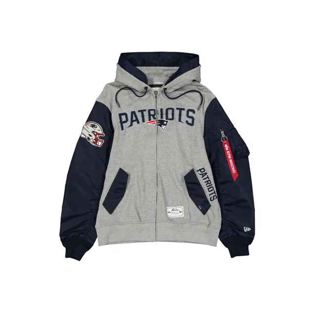 Alpha Industries x New England Patriots Veste polaire grise MA-1 entièrement zippée