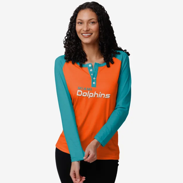 Miami Dolphins Henley à manches longues Big Wordmark pour femme