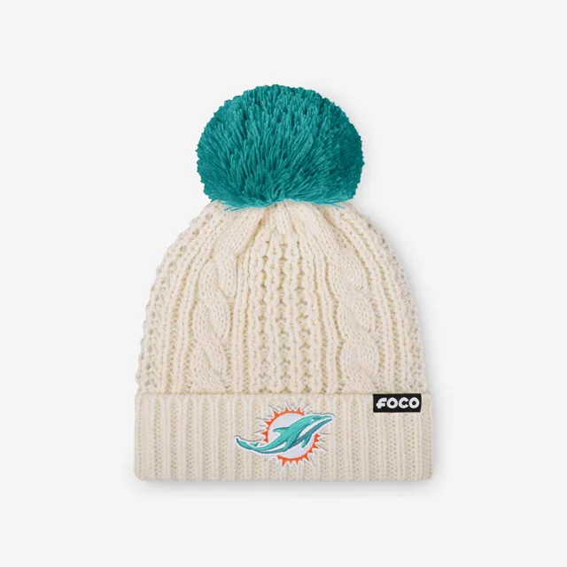 Miami Dolphins Bonnet à pompon en tricot torsadé blanc avec logo principal pour femme