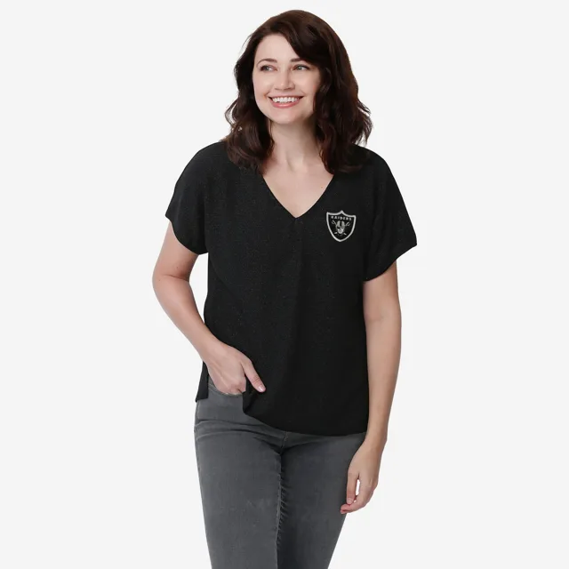 Las Vegas Raiders T-shirt à col en V à paillettes Gametime pour femmes