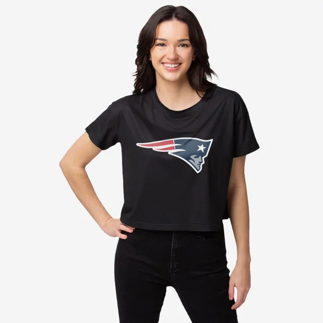 New England Patriots Haut court noir à grand logo pour femme