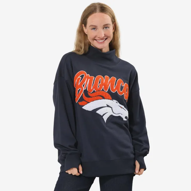 Denver Broncos Sweat-shirt surdimensionné à col montant en chenille pour femme