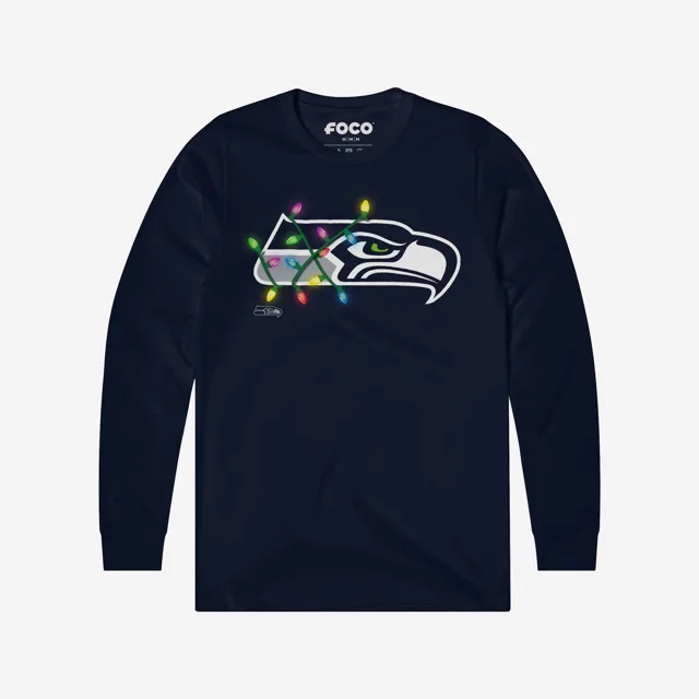 Seattle Seahawks T-shirt à manches longues avec logo principal Holiday Lights