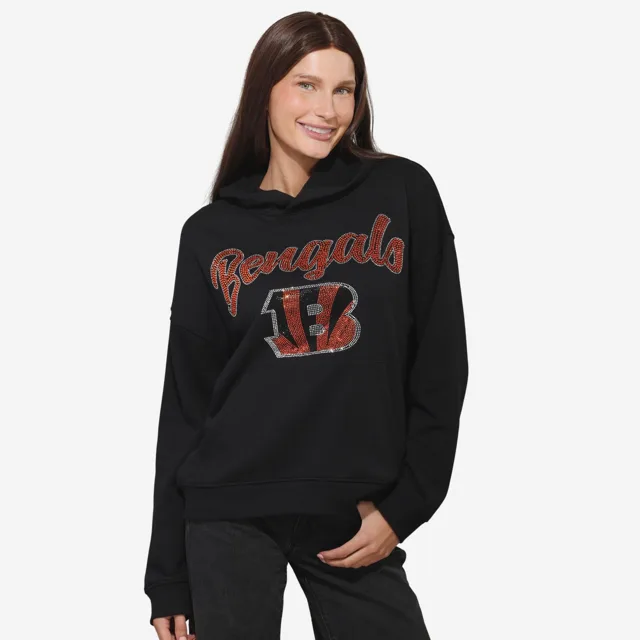 Cincinnati Bengals Sweat à capuche surdimensionné avec logo strass pour femme