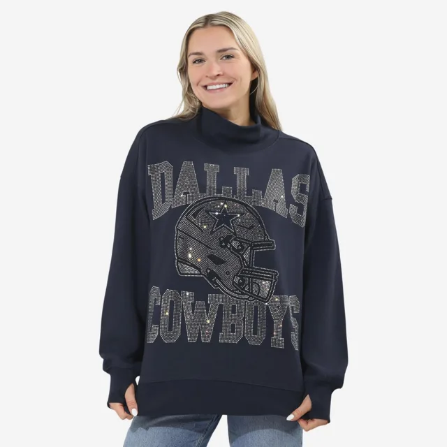 Dallas Cowboys Sweat-shirt surdimensionné à col montant avec strass pour femme
