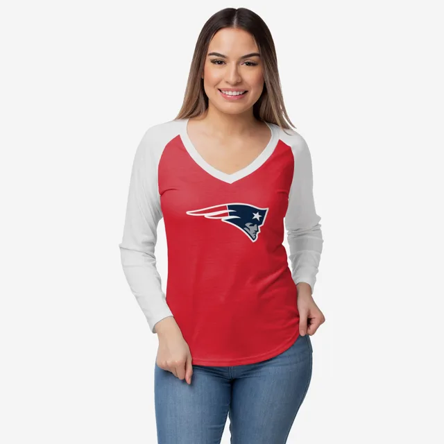 New England Patriots T-shirt raglan uni avec grand logo pour femme