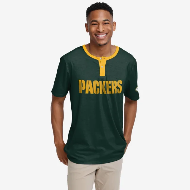 Green Bay Packers Henley à manches courtes avec mot-symbole uni