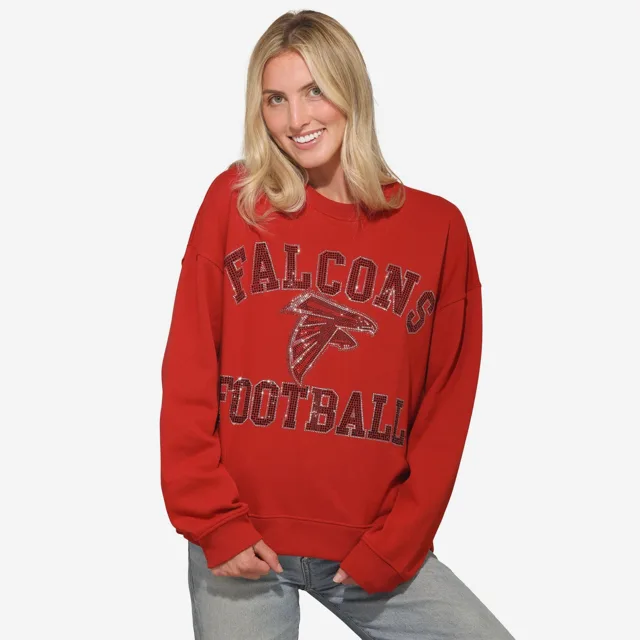 Atlanta Falcons Sweat-shirt surdimensionné à col rond avec logo strass pour femme