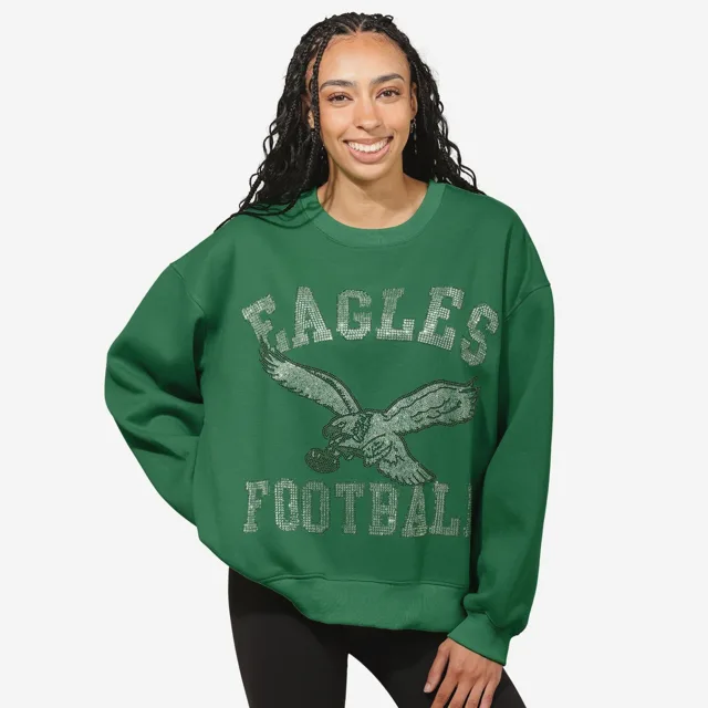 Philadelphia Eagles Sweat-shirt surdimensionné à col rond avec logo en strass vert Kelly pour femme