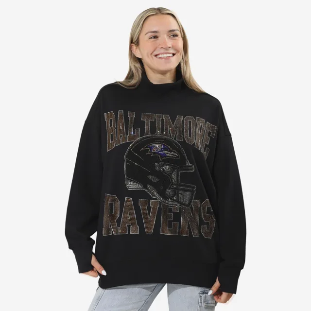 Baltimore Ravens Sweat-shirt surdimensionné à col montant avec strass pour femme
