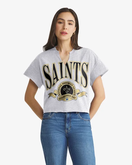 New Orleans Saints BANNERS OUT '47 T-shirt surdimensionné à col cranté pour femmes
