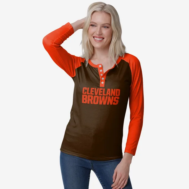 Cleveland Browns Henley à manches longues Big Wordmark pour femme