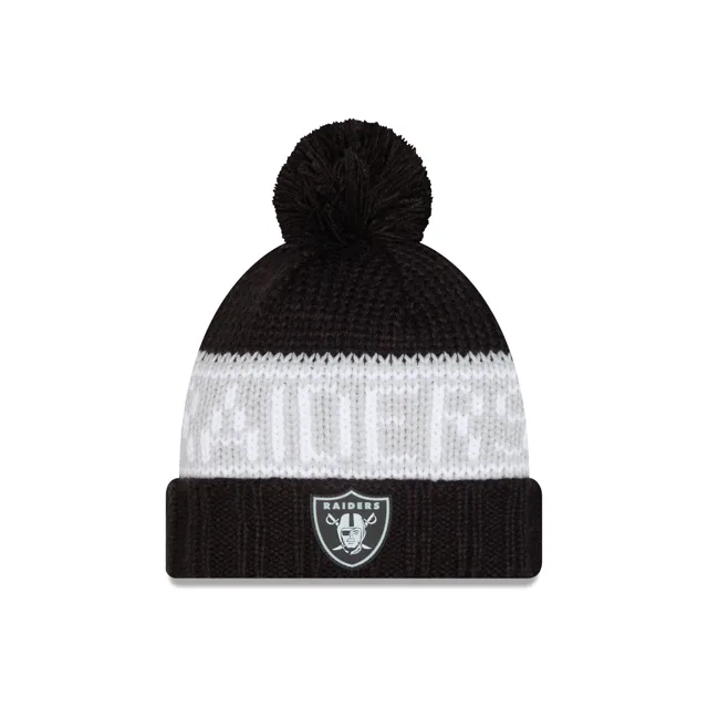 Las Vegas Raiders 2026 Sideline Bonnet en tricot à pompon pour temps froid pour femmes