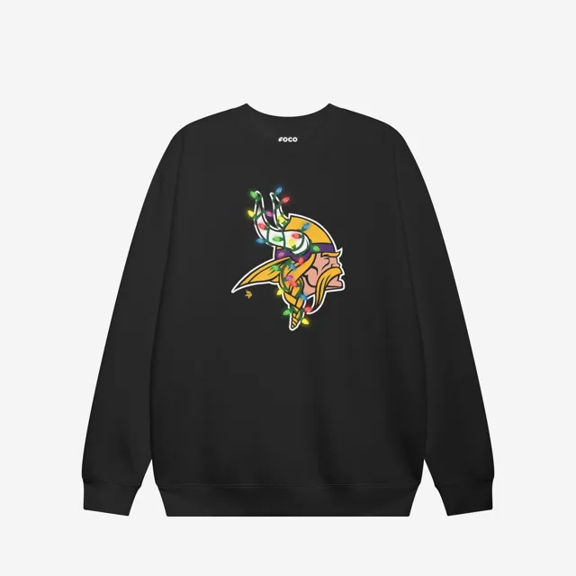 Minnesota Vikings Sweat-shirt à col rond avec logo principal Holiday Lights