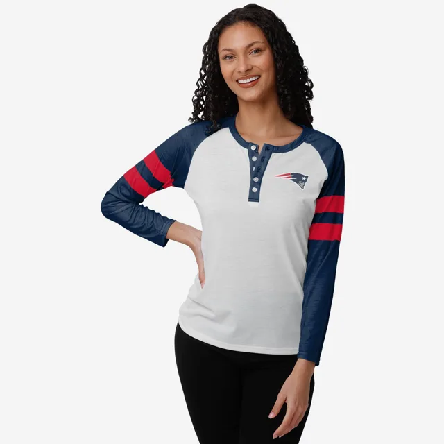 New England Patriots Henley à manches longues avec grand logo pour femme