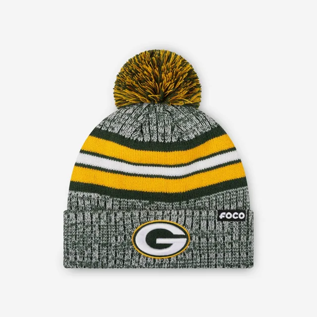 Green Bay Packers Bonnet à pompon doublé à rayures Heather Team