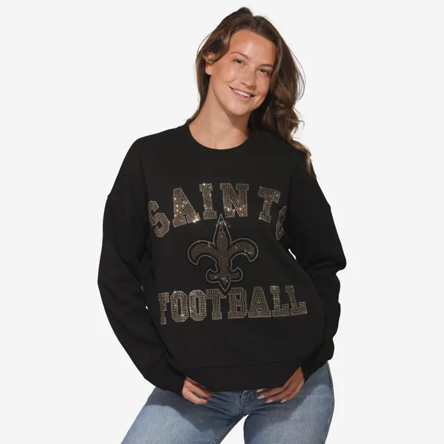 New Orleans Saints Sweat-shirt surdimensionné à col rond avec logo strass pour femme