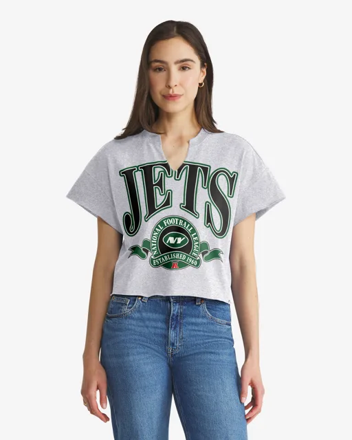 New York Jets BANNERS OUT '47 T-shirt surdimensionné à col cranté pour femmes