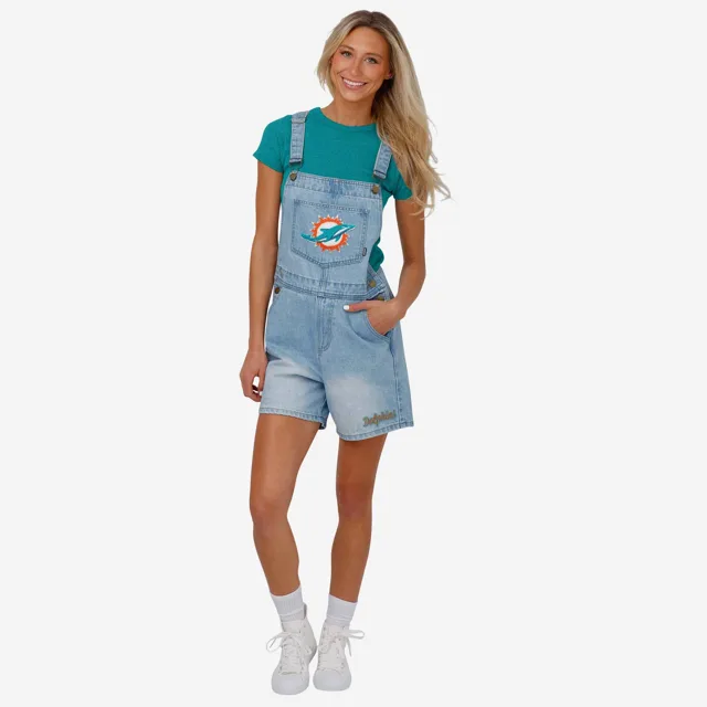 Miami Dolphins Salopette à bretelles en jean avec grand logo pour femme