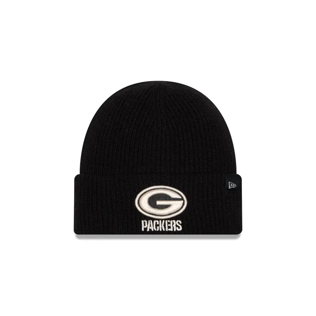 Green Bay Packers Bonnet en laine noir à revers court