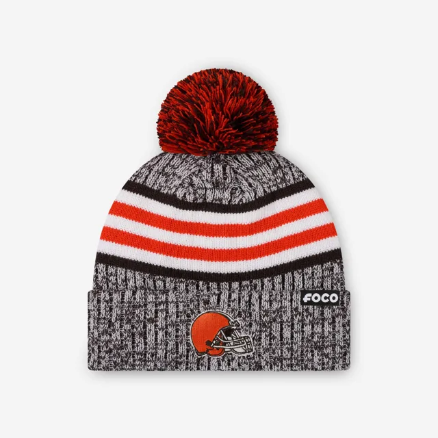 Cleveland Browns Bonnet à pompon doublé à rayures Heather Team