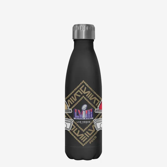 Kansas City Chiefs vs San Francisco 49ers Super Bowl LVIII Bouteille en acier inoxydable noire de 17 oz
