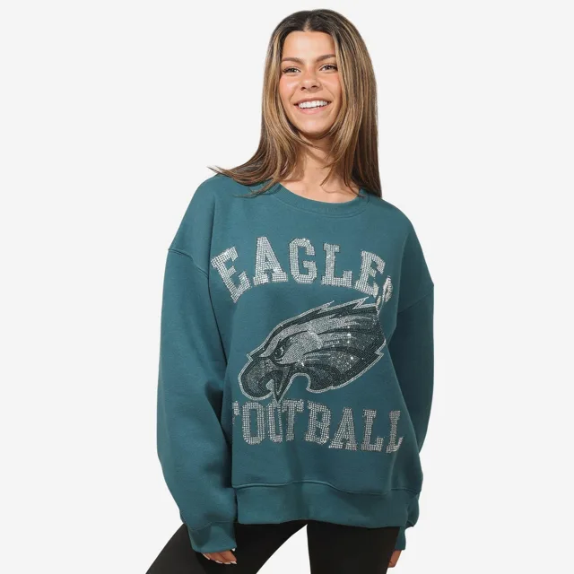 Philadelphia Eagles Sweat-shirt surdimensionné à col rond avec logo strass pour femme