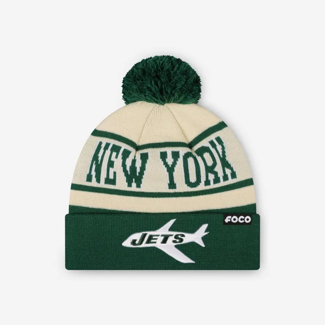 Bonnet à pompon avec logo rétro à rayures Heritage New York Jets