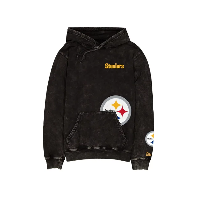 Sweat à capuche noir délavé avec logo Pittsburgh Steelers