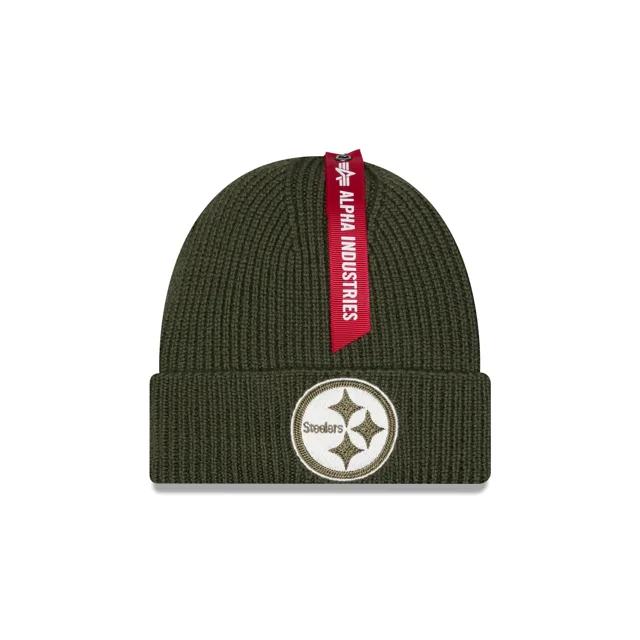 Alpha Industries x Pittsburgh Steelers Bonnet en tricot à revers vert olive