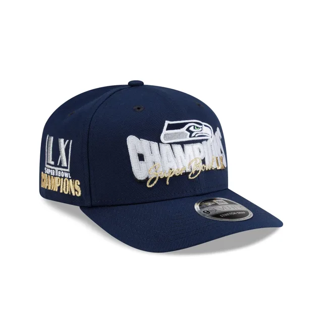 Seattle Seahawks Super Bowl LX Champions Navy Gold Script 9SEVENTY Chapeau extensible à bouton-pression