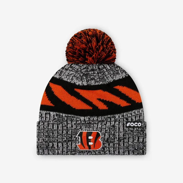 Cincinnati Bengals Bonnet à pompon doublé à rayures Heather Team