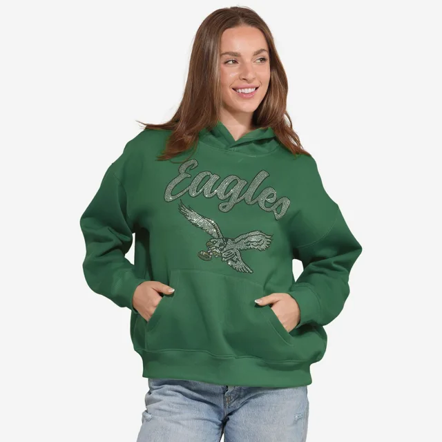 Philadelphia Eagles Sweat à capuche oversize avec logo en strass vert Kelly pour femme