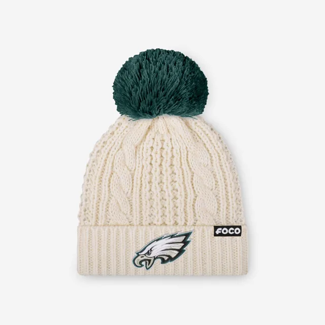 Philadelphia Eagles Bonnet à pompon en tricot torsadé blanc avec logo principal pour femme