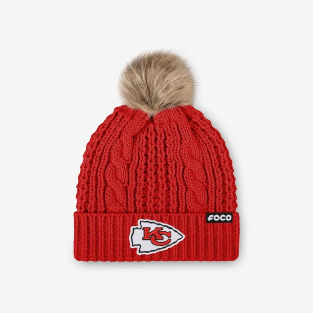 Kansas City Chiefs Bonnet à pompon en fausse fourrure pour femme