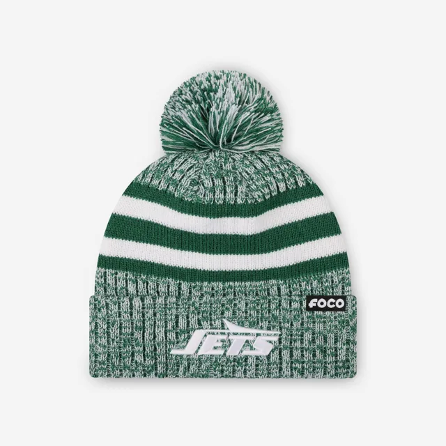 New York Jets Bonnet à pompon doublé à rayures Heather Team
