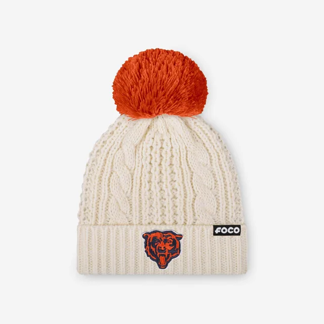 Chicago Bears Bonnet à pompon en tricot torsadé blanc avec logo principal pour femme