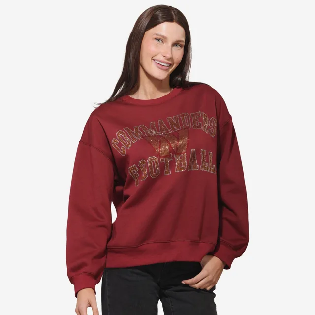 Washington Commanders Sweat-shirt surdimensionné à col rond avec logo strass pour femme