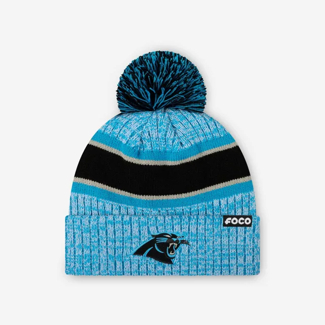 Carolina Panthers Bonnet à pompon doublé à rayures Heather Team