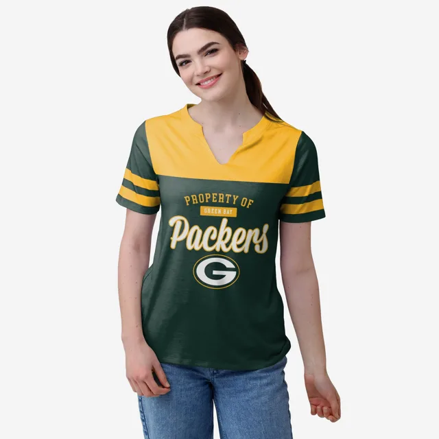 Green Bay Packers T-shirt à col en V pour femme Team Stripe Property Of